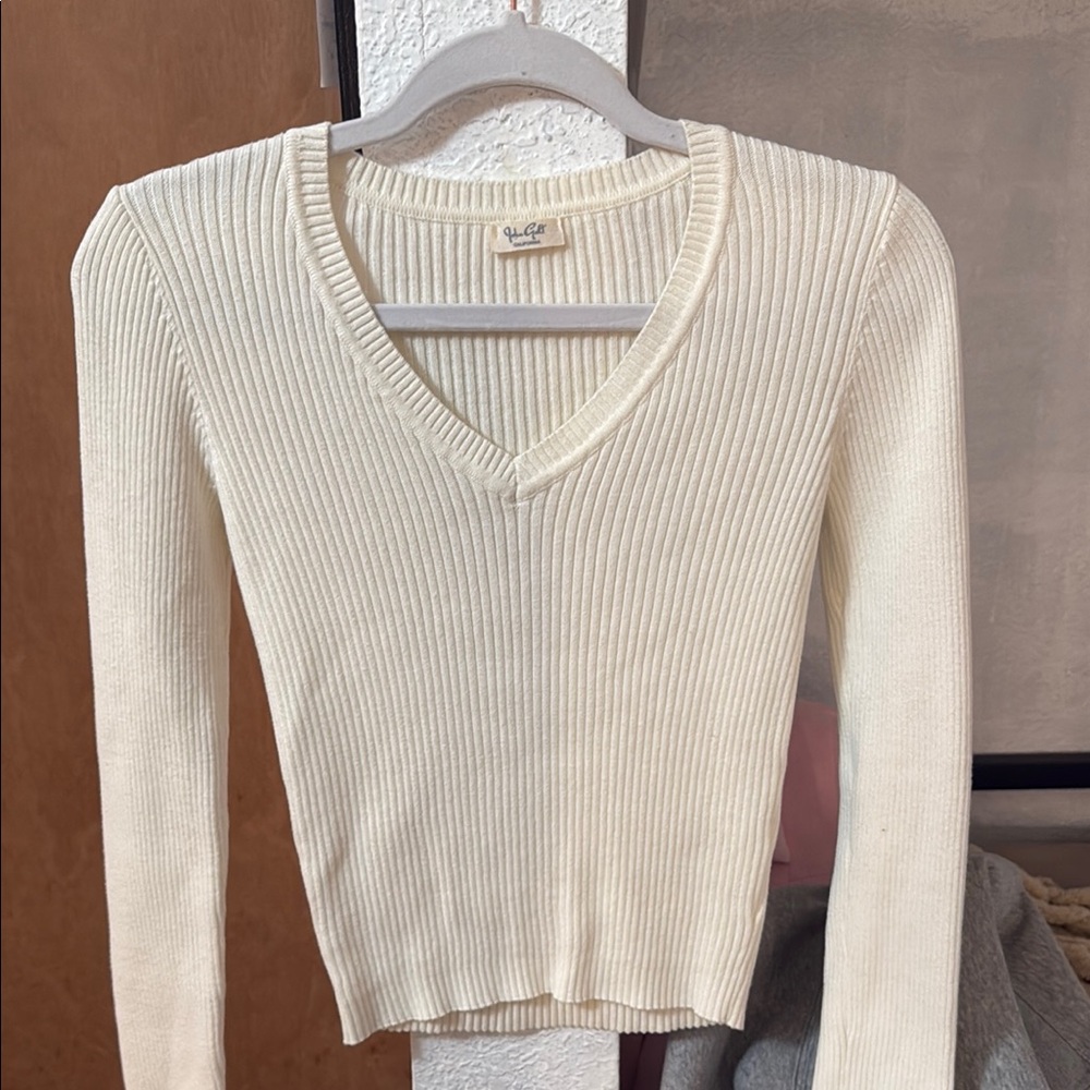 john galt (brandy melville) ivory v-neck sweater